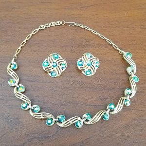 Vintage Schrager Blue AB Crystal Necklace and Earring Set